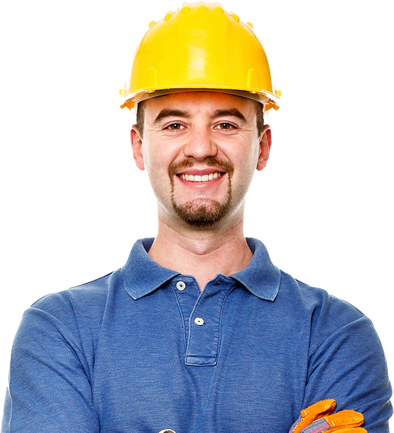 A man wearing a hard hat and holding an orange pipe.